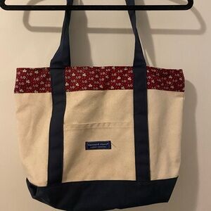 Custom Alpha Phi Sorority Vineyard Vines Navy and Cream Canvas Tote Bag
